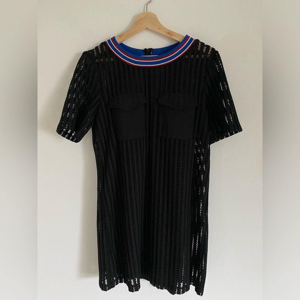 English Factory Mini Dress Womens Black Striped Mesh Pocket Streetwear Size S